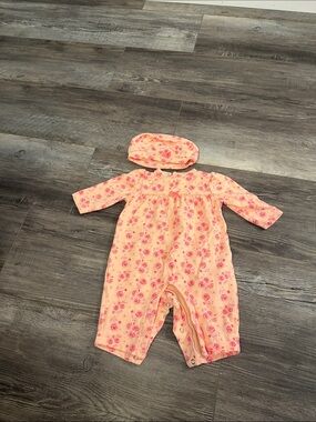Honey Pot Peach Floral Baby One-Piece with Matching Hat